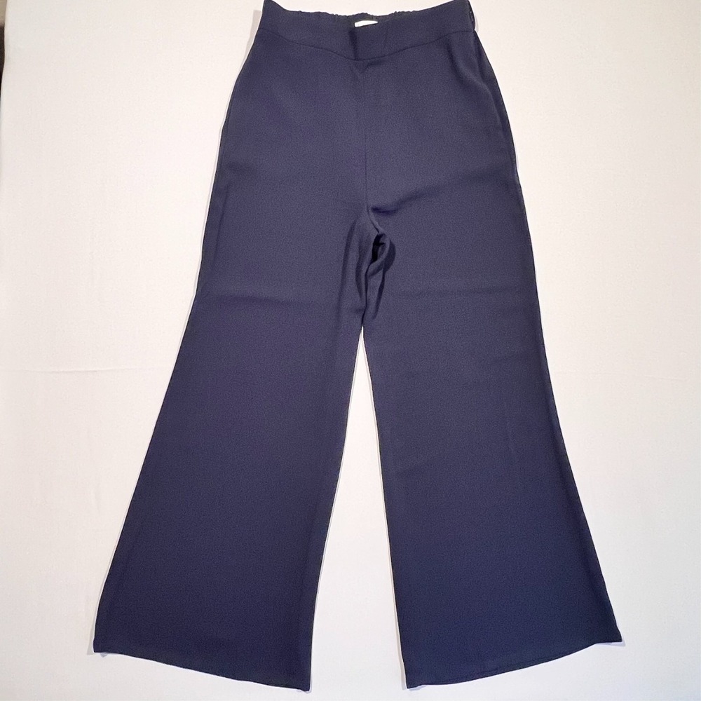 Leith Dress Pants Trousers Wide Leg Blue Stretch Side‎ Zip Women's Medium